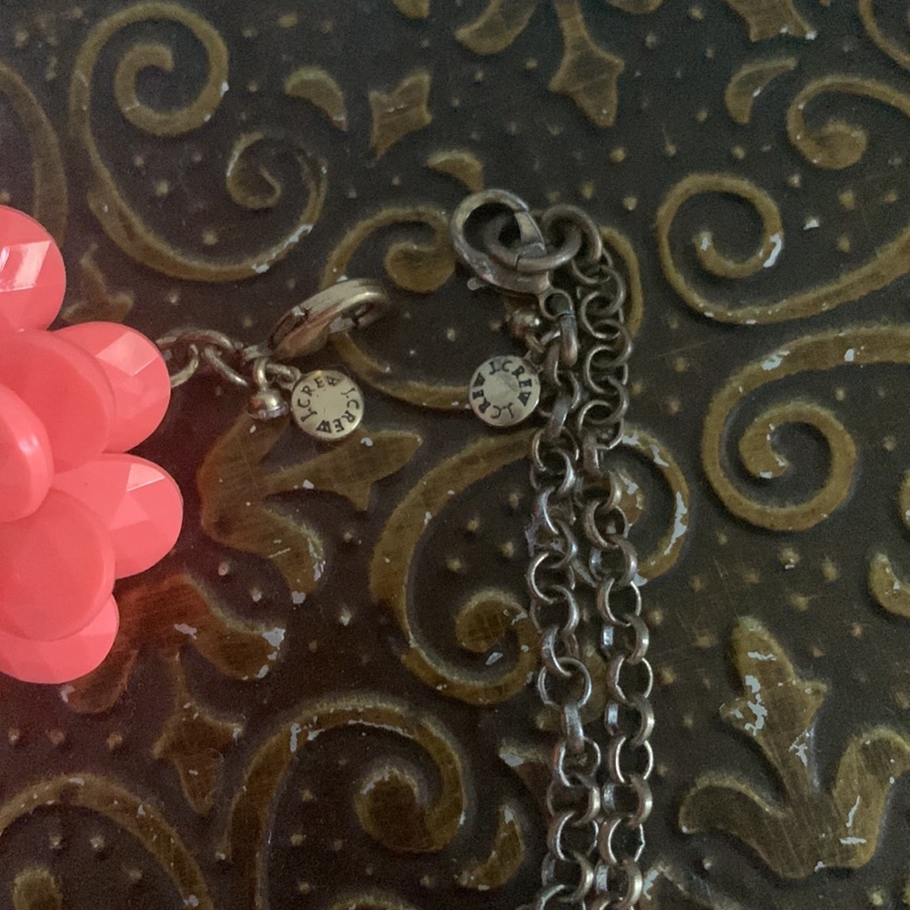 J. Crew neon coral rhinestone floral statement necklace and bracelet - Picture 4 of 4